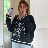 Autumn winter Pink smiley face sweater women's knitted round neck  tops female Korean loose oversized short bottoming sweaters